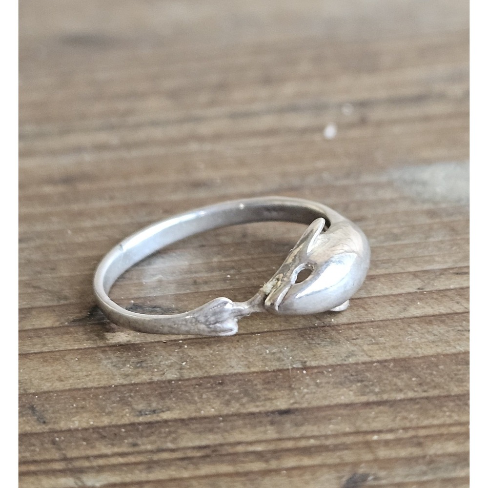 Vintage 925 Dolphin Ring Size 7.75 Marine Life Ocean Summer Vibes
